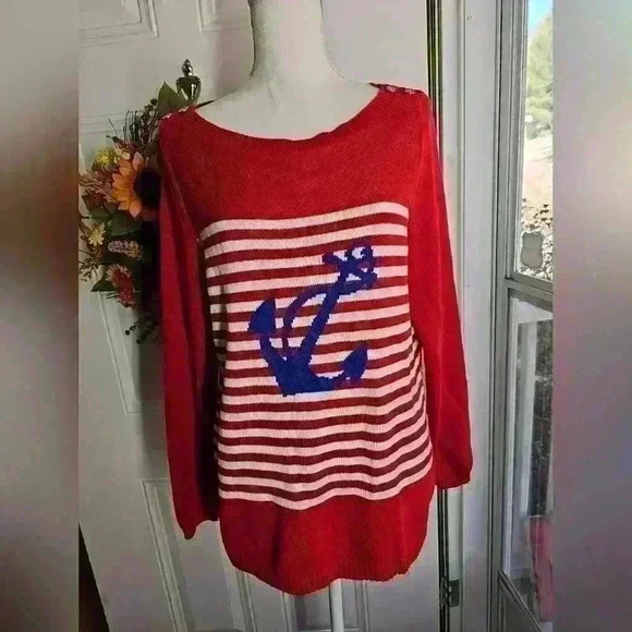 Talbots red white and blue nautical anchor sweater size m - Picture 1 of 3